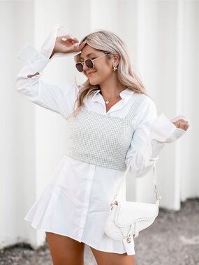Lioness White Long-Sleeve Mini Shirt Dress